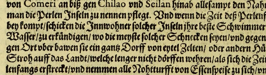 An illustration from Siebenter Theil der Orientalischen Indien, darinnen zwo vnterschiedliche Schiffarten begrieffen. Erstlich eine Dreyjährige Reyse Georgii von Spielbergen Admirals vber drey Schiffe, welche An. 1601. auss Seeland nach den Orientalischen Indien abgefahren, vnd nach viel widerwertigkeiten An. 1604. wider in Seelande ankom[m]en, : darinnen seine gantze, vnd was im für Abentheuer auff derselben begegnet, wie dann auch die mächtige Königreich Matecalo vnnd Candy, sampt ihren prächtigen Königen, Sitten, vnd Ceremonien, verzeichnet vnd beschrieben. Zum andern ein Neunjärige Reyse eines Venetianischen Jubilirers, Casparus Balby genannt, sampt allem, was ime auff derselben von 1579. biss in 1588. begegnet vnd widerfahren, neben Anweisung aller Zöllen, Gewichten, Massen vnd Müntzen deren man sich von Alleppo auss biss ins Königreich Pegu zu Gebrauchen, wie dann auss dess Handels vnd Wandels Lebens Sitten, Ceremonien vnd Gebräuchen der Völcker vnd Eynwohner dess mächtigen Königreichs Pegu., 1605, leaf 102