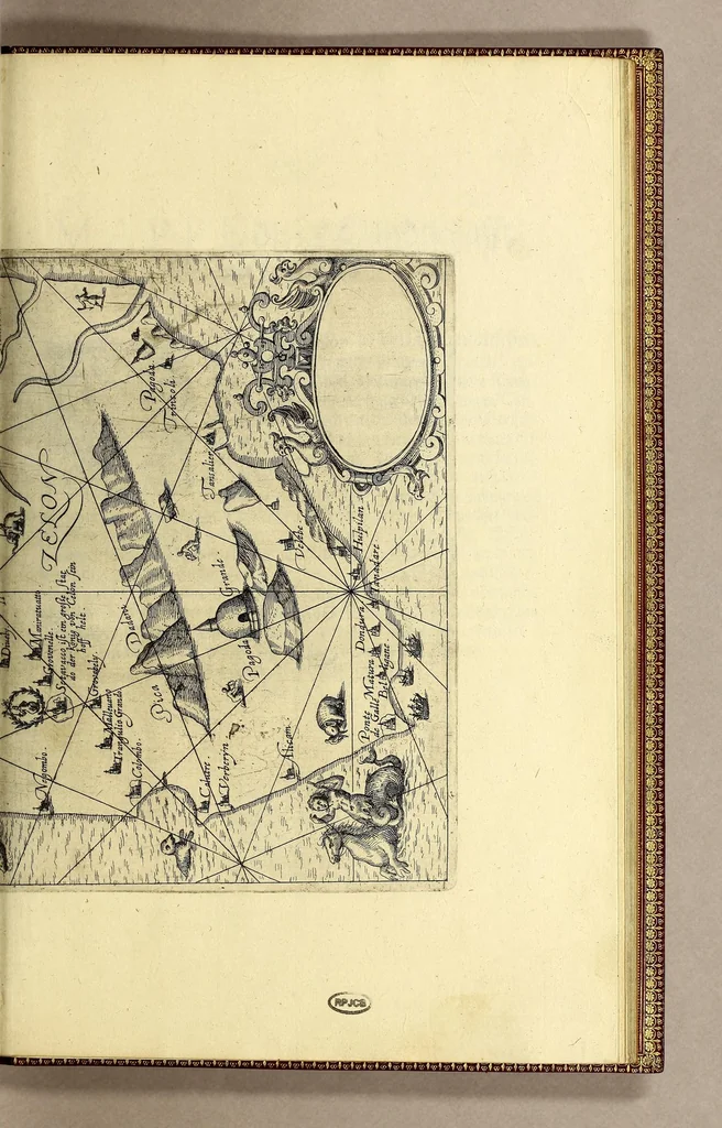 An illustration from Siebenter Theil der Orientalischen Indien, darinnen zwo vnterschiedliche Schiffarten begrieffen. Erstlich eine Dreyjährige Reyse Georgii von Spielbergen Admirals vber drey Schiffe, welche An. 1601. auss Seeland nach den Orientalischen Indien abgefahren, vnd nach viel widerwertigkeiten An. 1604. wider in Seelande ankom[m]en, : darinnen seine gantze, vnd was im für Abentheuer auff derselben begegnet, wie dann auch die mächtige Königreich Matecalo vnnd Candy, sampt ihren prächtigen Königen, Sitten, vnd Ceremonien, verzeichnet vnd beschrieben. Zum andern ein Neunjärige Reyse eines Venetianischen Jubilirers, Casparus Balby genannt, sampt allem, was ime auff derselben von 1579. biss in 1588. begegnet vnd widerfahren, neben Anweisung aller Zöllen, Gewichten, Massen vnd Müntzen deren man sich von Alleppo auss biss ins Königreich Pegu zu Gebrauchen, wie dann auss dess Handels vnd Wandels Lebens Sitten, Ceremonien vnd Gebräuchen der Völcker vnd Eynwohner dess mächtigen Königreichs Pegu., 1605, leaf 227