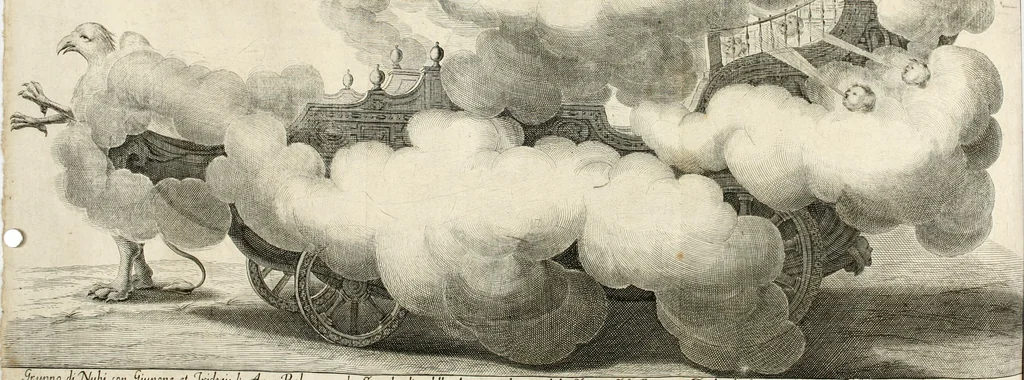 An illustration from Sieg-Streit dess Lufft vnd Wassers : Freuden-Fest zu Pferd zu dem glorwürdigisten Beyläger beeder kayserlichen Majestäten Leopoldi dess Ersten, römischen Kaysers ... vnd Margarita, gebohrner königlichen Infantin auss Hispanien : dargestellet in dero kayserlichen Residenz Statt Wienn, 1667, leaf 16