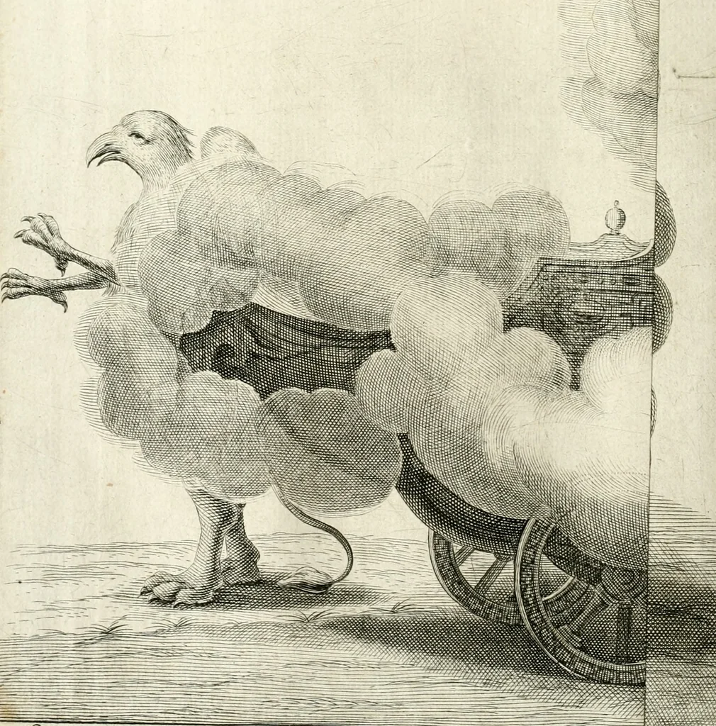 An illustration from Sieg-Streit dess Lufft vnd Wassers : Freuden-Fest zu Pferd zu dem glorwürdigisten Beyläger beeder kayserlichen Majestäten Leopoldi dess Ersten, römischen Kaysers ... vnd Margarita, gebohrner königlichen Infantin auss Hispanien : dargestellet in dero kayserlichen Residenz Statt Wienn, 1667, leaf 17
