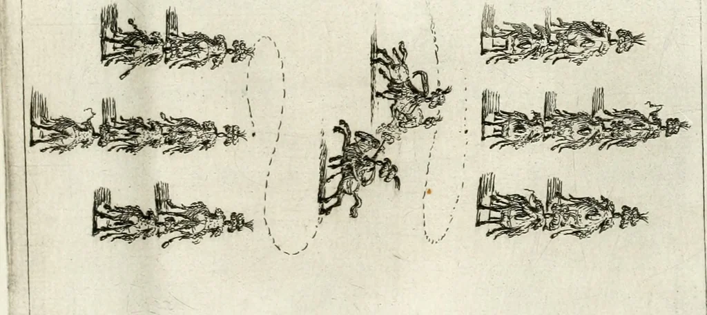 An illustration from Sieg-Streit dess Lufft vnd Wassers : Freuden-Fest zu Pferd zu dem glorwürdigisten Beyläger beeder kayserlichen Majestäten Leopoldi dess Ersten, römischen Kaysers ... vnd Margarita, gebohrner königlichen Infantin auss Hispanien : dargestellet in dero kayserlichen Residenz Statt Wienn, 1667, leaf 40