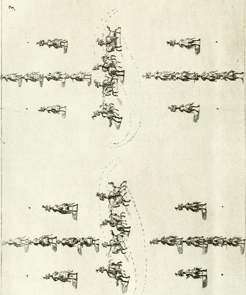 An illustration from Sieg-Streit dess Lufft vnd Wassers : Freuden-Fest zu Pferd zu dem glorwürdigisten Beyläger beeder kayserlichen Majestäten Leopoldi dess Ersten, römischen Kaysers ... vnd Margarita, gebohrner königlichen Infantin auss Hispanien : dargestellet in dero kayserlichen Residenz Statt Wienn, 1667, leaf 41
