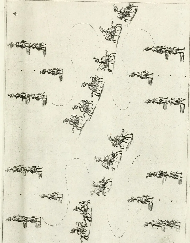 An illustration from Sieg-Streit dess Lufft vnd Wassers : Freuden-Fest zu Pferd zu dem glorwürdigisten Beyläger beeder kayserlichen Majestäten Leopoldi dess Ersten, römischen Kaysers ... vnd Margarita, gebohrner königlichen Infantin auss Hispanien : dargestellet in dero kayserlichen Residenz Statt Wienn, 1667, leaf 42