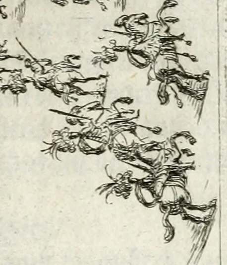 An illustration from Sieg-Streit dess Lufft vnd Wassers : Freuden-Fest zu Pferd zu dem glorwürdigisten Beyläger beeder kayserlichen Majestäten Leopoldi dess Ersten, römischen Kaysers ... vnd Margarita, gebohrner königlichen Infantin auss Hispanien : dargestellet in dero kayserlichen Residenz Statt Wienn, 1667, leaf 50