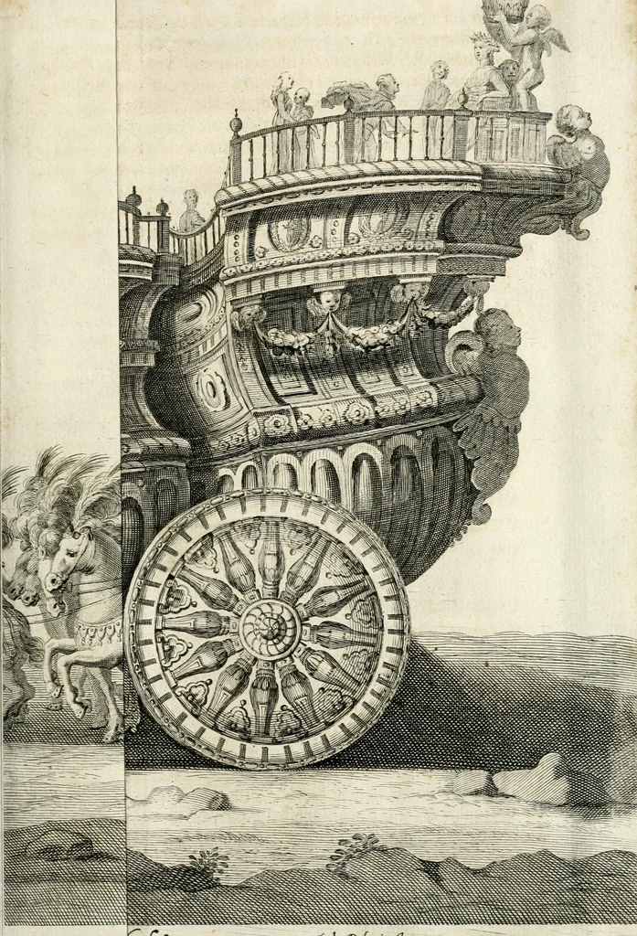 An illustration from Sieg-Streit dess Lufft vnd Wassers : Freuden-Fest zu Pferd zu dem glorwürdigisten Beyläger beeder kayserlichen Majestäten Leopoldi dess Ersten, römischen Kaysers ... vnd Margarita, gebohrner königlichen Infantin auss Hispanien : dargestellet in dero kayserlichen Residenz Statt Wienn, 1667, leaf 62