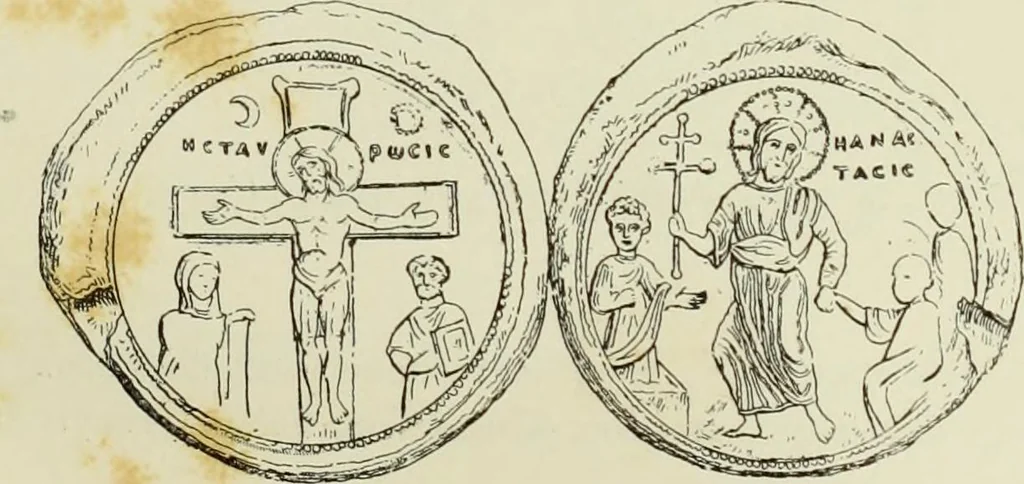 An illustration from Sigillographie de l'Empire byzantin, 1884, leaf 36