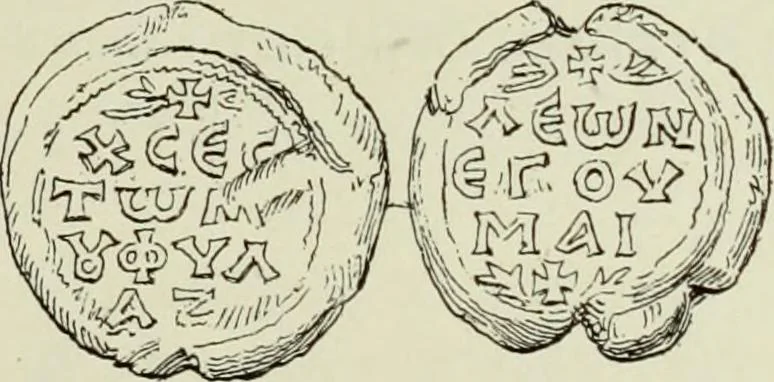 An illustration from Sigillographie de l'Empire byzantin, 1884, leaf 408