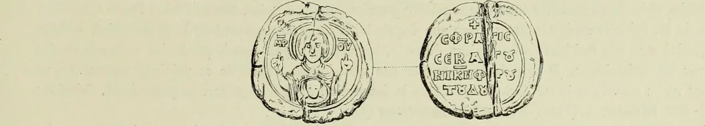 An illustration from Sigillographie de l'Empire byzantin, 1884, leaf 438