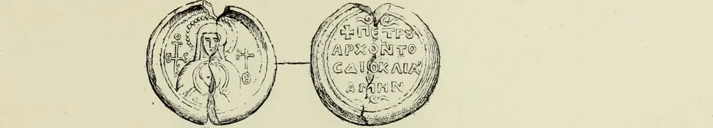 An illustration from Sigillographie de l'Empire byzantin, 1884, leaf 444