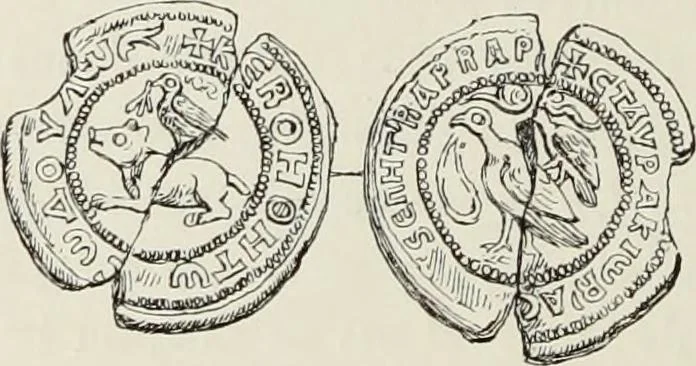 An illustration from Sigillographie de l'Empire byzantin, 1884, leaf 459