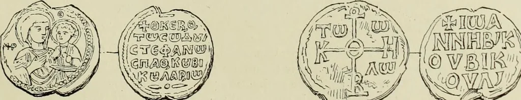 An illustration from Sigillographie de l'Empire byzantin, 1884, leaf 498