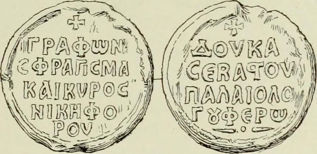 An illustration from Sigillographie de l'Empire byzantin, 1884, leaf 696