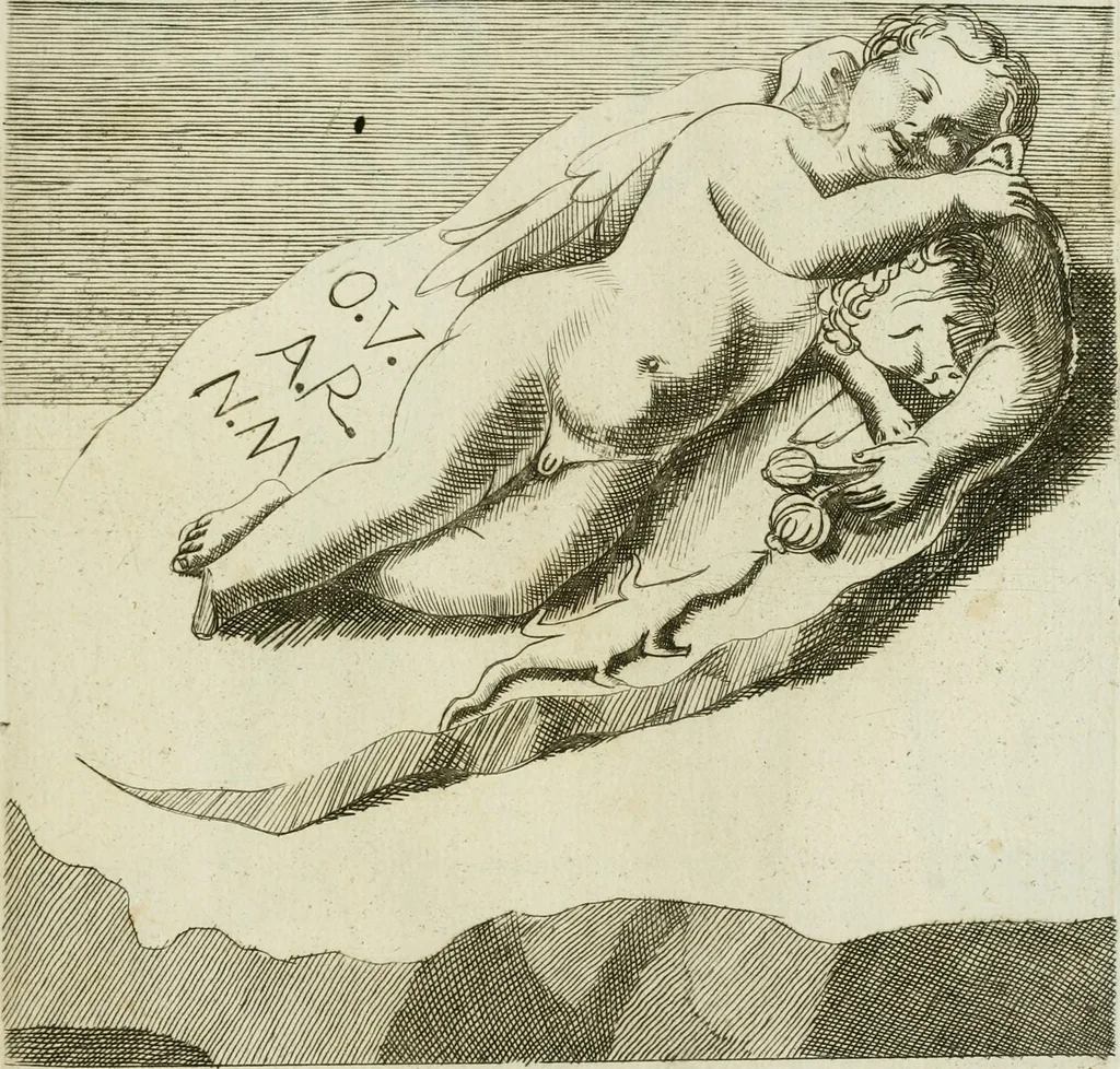 An illustration from Signa antiqua e museo Jacobi de Wilde : veterum poetarum carminibus illustrata et per Mariam filiam aeri inscripta, 1700, leaf 66