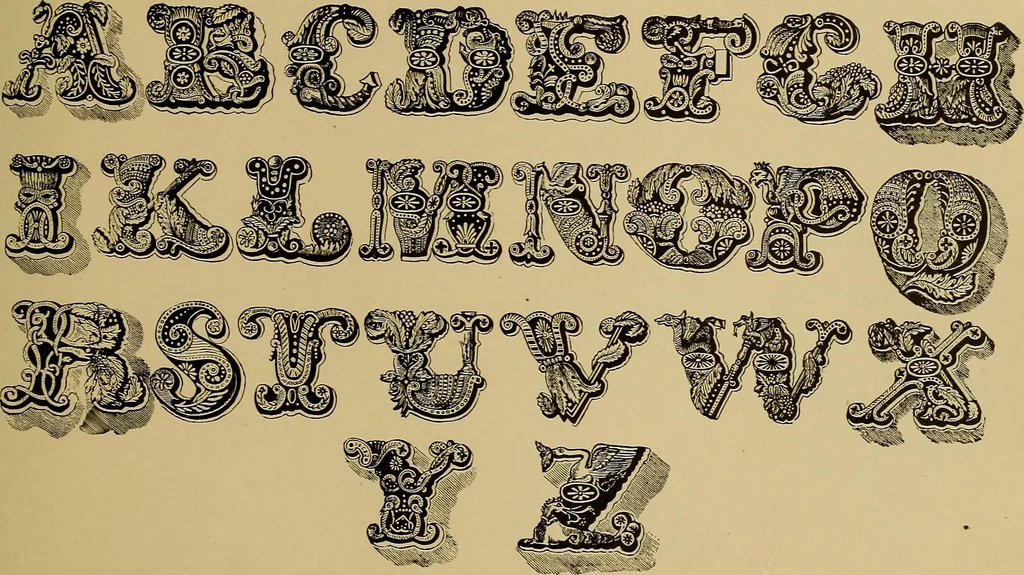 An illustration from The signist's book of modern alphabets, plain and ornamental, ancient and mediæval, from the eighth to the twentieth century, with numerals, 1906, leaf 104