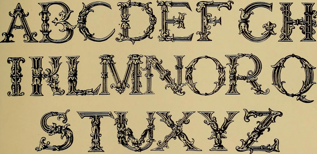 An illustration from The signist's book of modern alphabets, plain and ornamental, ancient and mediæval, from the eighth to the twentieth century, with numerals, 1906, leaf 154