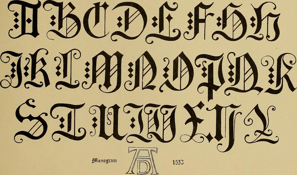 An illustration from The signist's book of modern alphabets, plain and ornamental, ancient and mediæval, from the eighth to the twentieth century, with numerals, 1906, leaf 168
