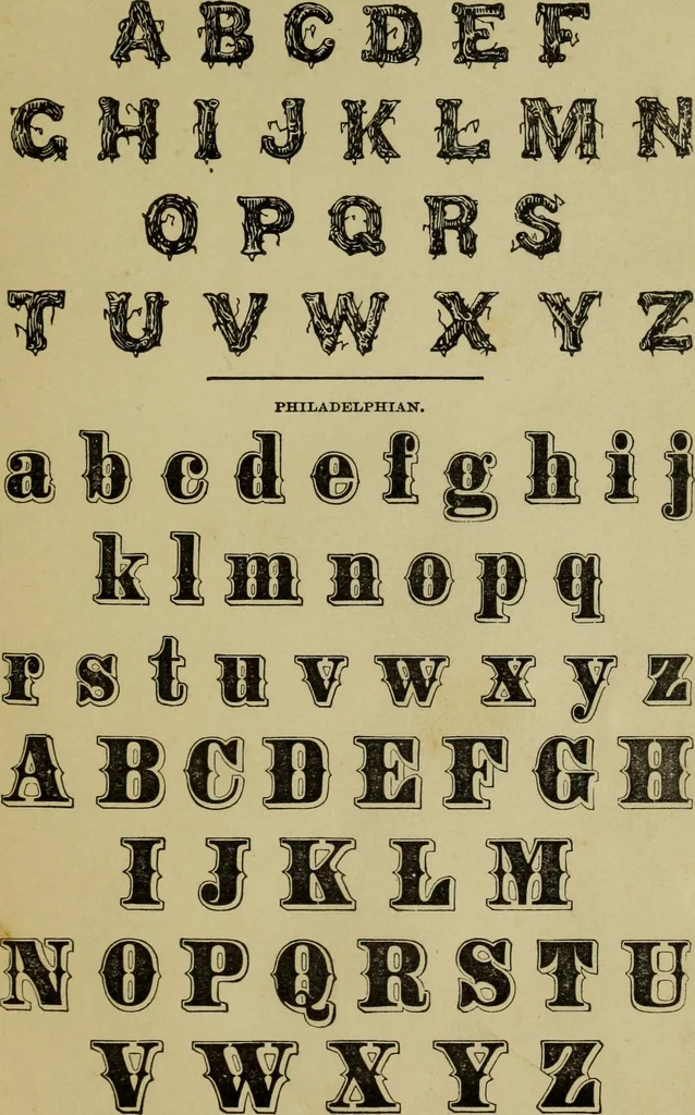 An illustration from Sign writing and glass embossing : a complete practical illustrated manual of the art, to which are added numerous alphabets, 1890, leaf 224