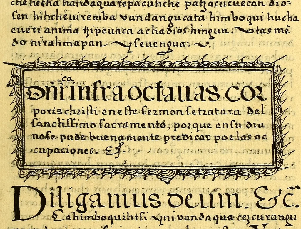 An illustration from Siguense unos breves sermones en la lengua de michuacan para cada domingo del ano fundados sobre un thema aunque por diversas materias,, 1559, leaf 143