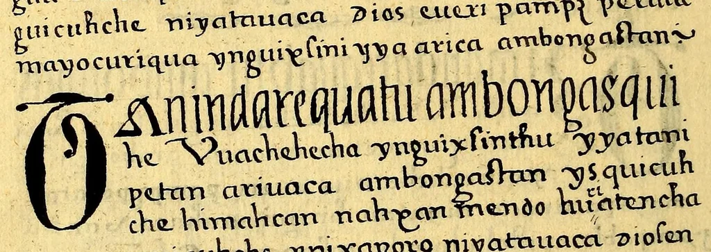 An illustration from Siguense unos breves sermones en la lengua de michuacan para cada domingo del ano fundados sobre un thema aunque por diversas materias,, 1559, leaf 48