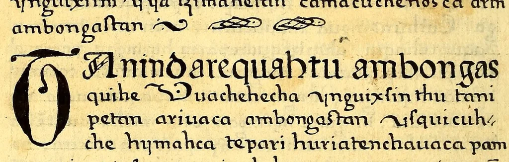 An illustration from Siguense unos breves sermones en la lengua de michuacan para cada domingo del ano fundados sobre un thema aunque por diversas materias,, 1559, leaf 94
