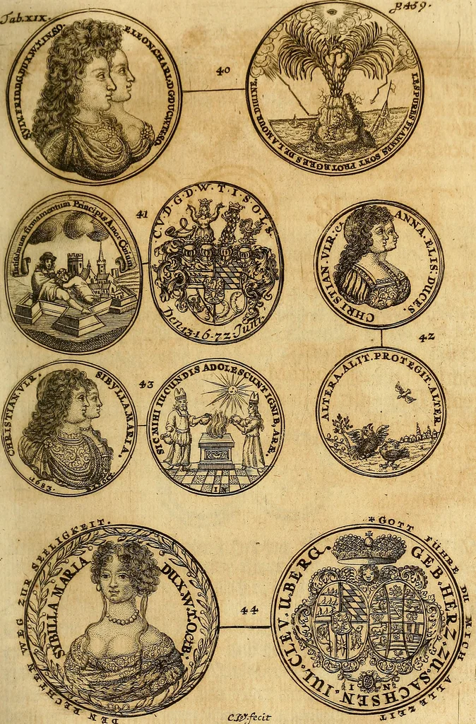 An illustration from Silesia numismatica, oder, Einleitung zu dem schlesischen Müntz-Cabinet : in welchem biss 368 Theils sehr alte rare und schöne, im Lande verfertigte Müntzen durch accurate Kupffer gewiesen, umbständlich erkläret und dabey viele in der schlesischen Historie begangene Fehler deutlich endecket werden, 1711, leaf 500