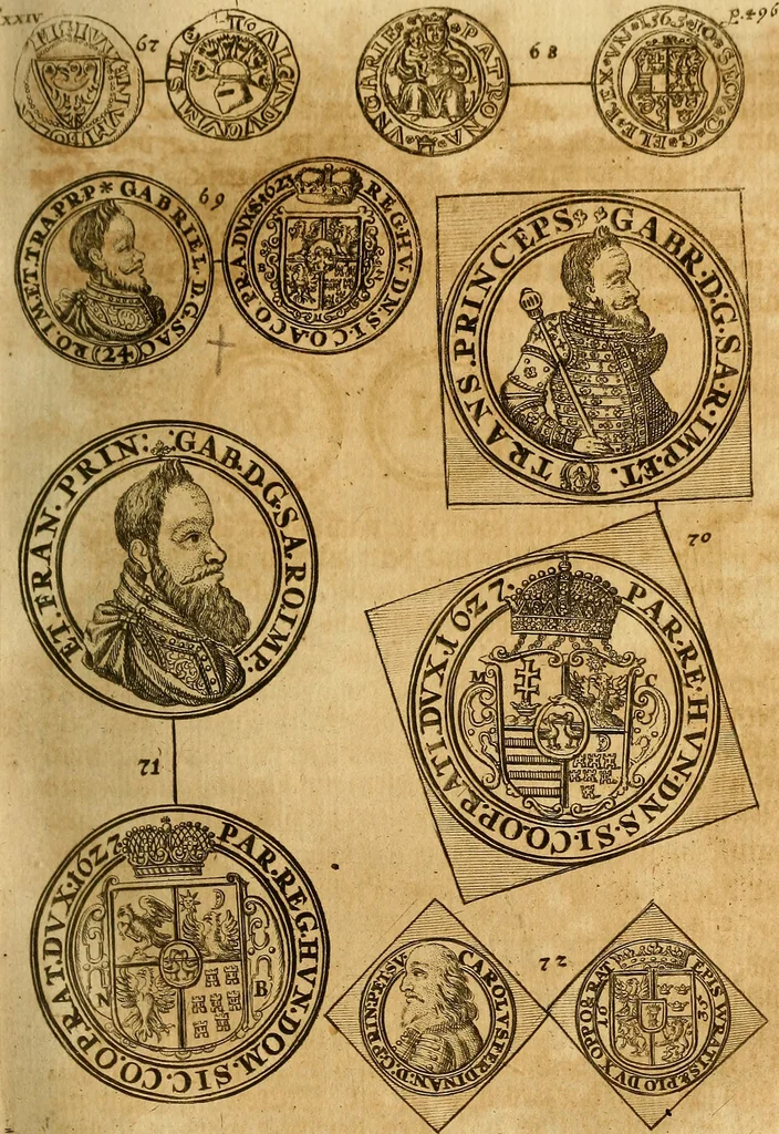 An illustration from Silesia numismatica, oder, Einleitung zu dem schlesischen Müntz-Cabinet : in welchem biss 368 Theils sehr alte rare und schöne, im Lande verfertigte Müntzen durch accurate Kupffer gewiesen, umbständlich erkläret und dabey viele in der schlesischen Historie begangene Fehler deutlich endecket werden, 1711, leaf 548