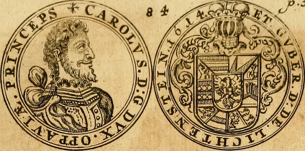 An illustration from Silesia numismatica, oder, Einleitung zu dem schlesischen Müntz-Cabinet : in welchem biss 368 Theils sehr alte rare und schöne, im Lande verfertigte Müntzen durch accurate Kupffer gewiesen, umbständlich erkläret und dabey viele in der schlesischen Historie begangene Fehler deutlich endecket werden, 1711, leaf 602