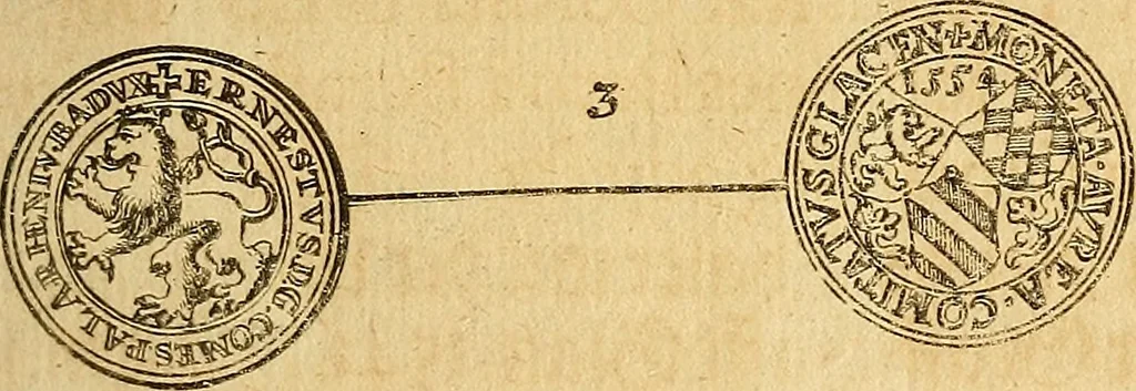 An illustration from Silesia numismatica, oder, Einleitung zu dem schlesischen Müntz-Cabinet : in welchem biss 368 Theils sehr alte rare und schöne, im Lande verfertigte Müntzen durch accurate Kupffer gewiesen, umbständlich erkläret und dabey viele in der schlesischen Historie begangene Fehler deutlich endecket werden, 1711, leaf 678
