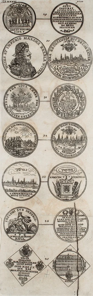An illustration from Silesia numismatica, oder, Einleitung zu dem schlesischen Müntz-Cabinet : in welchem biss 368 Theils sehr alte rare und schöne, im Lande verfertigte Müntzen durch accurate Kupffer gewiesen, umbständlich erkläret und dabey viele in der schlesischen Historie begangene Fehler deutlich endecket werden, 1711, leaf 862