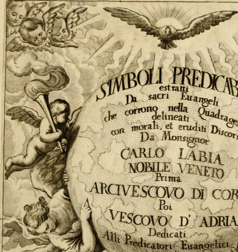 An illustration from Simboli predicabili : estratti da sacri evangeli che corrono nella quadragesima : delineati con morali, & eruditi discorsi, 1692, leaf 6