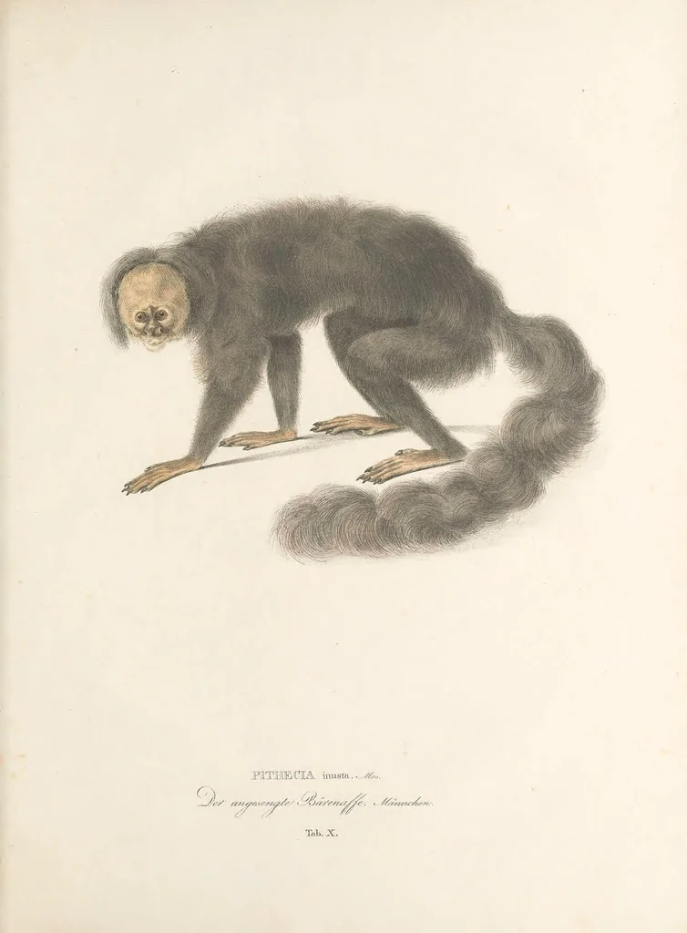 An illustration from Simiarum et vespertilionum brasiliensium species novae = ou Histoire naturelle des espèces nouvelles de singes et de chauves-souris, observées et recueillies pendant le voyage dans l'intérieur du Brésil, exécuté par ordre de S.M. le Roi de Bavière dans les années 1817, 1818, 1819, 1820, 1823, leaf 111