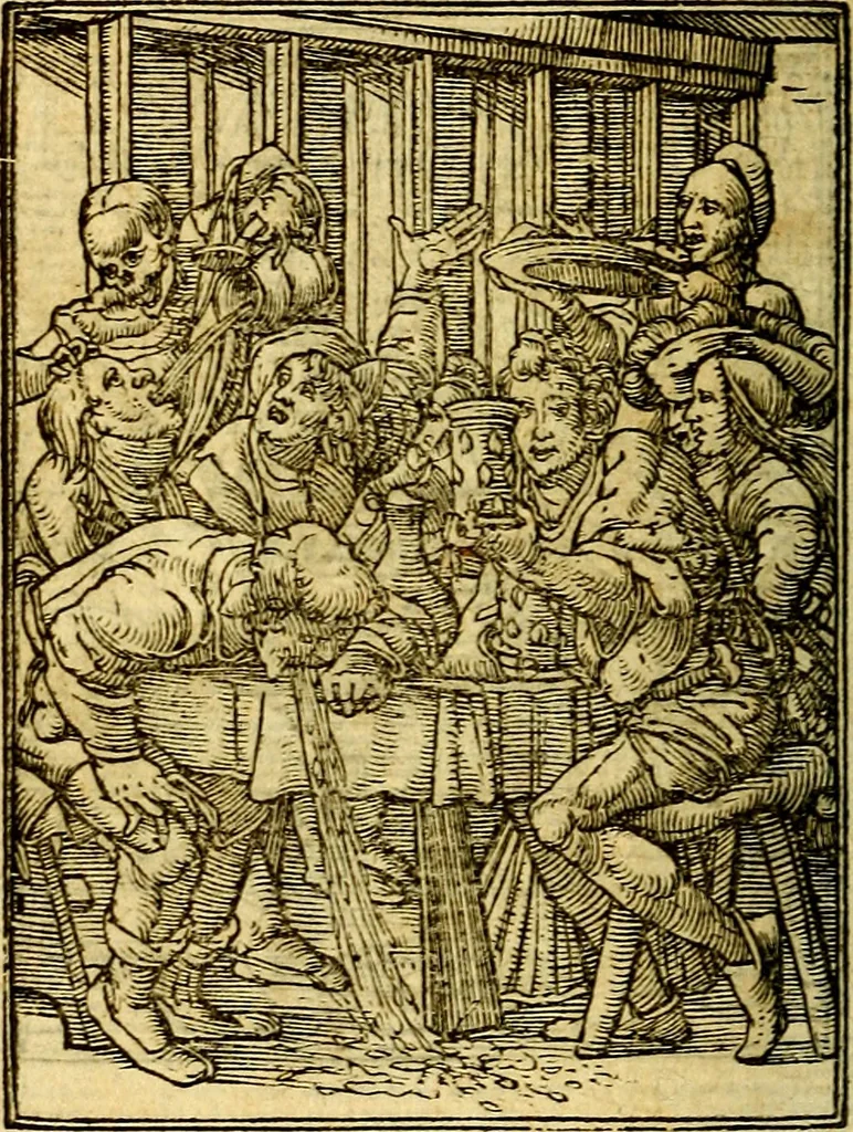 An illustration from Simolachri, historie, e figure de la morte. La medicina de l'anima [di Urbanus Rhegius] Il modo, e la via di consolar gl'infermi. Un sermone di San Cipriano, de la mortalità. Due orationi, l'una à Dio, e l'altra à Christo. Un sermone di D. Giovan Chrisostomo, che ci essorta à patienza. Aiuntovi de novo molte figure mai più stampate, 1549, leaf 105