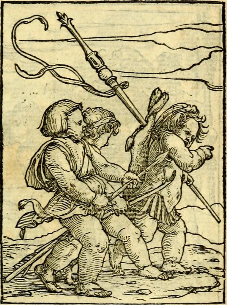 An illustration from Simolachri, historie, e figure de la morte. La medicina de l'anima [di Urbanus Rhegius] Il modo, e la via di consolar gl'infermi. Un sermone di San Cipriano, de la mortalità. Due orationi, l'una à Dio, e l'altra à Christo. Un sermone di D. Giovan Chrisostomo, che ci essorta à patienza. Aiuntovi de novo molte figure mai più stampate, 1549, leaf 114