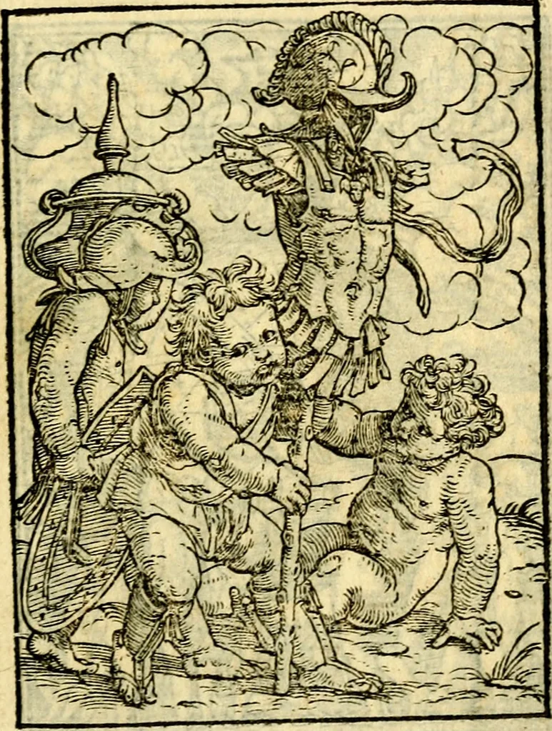An illustration from Simolachri, historie, e figure de la morte. La medicina de l'anima [di Urbanus Rhegius] Il modo, e la via di consolar gl'infermi. Un sermone di San Cipriano, de la mortalità. Due orationi, l'una à Dio, e l'altra à Christo. Un sermone di D. Giovan Chrisostomo, che ci essorta à patienza. Aiuntovi de novo molte figure mai più stampate, 1549, leaf 116