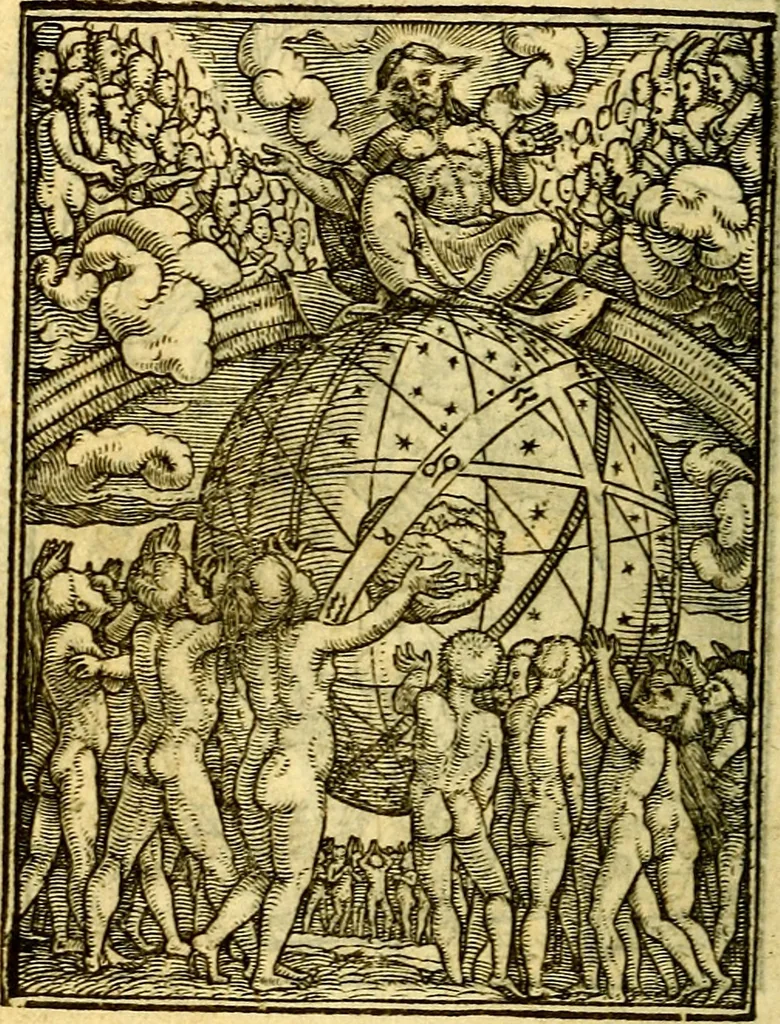 An illustration from Simolachri, historie, e figure de la morte. La medicina de l'anima [di Urbanus Rhegius] Il modo, e la via di consolar gl'infermi. Un sermone di San Cipriano, de la mortalità. Due orationi, l'una à Dio, e l'altra à Christo. Un sermone di D. Giovan Chrisostomo, che ci essorta à patienza. Aiuntovi de novo molte figure mai più stampate, 1549, leaf 117