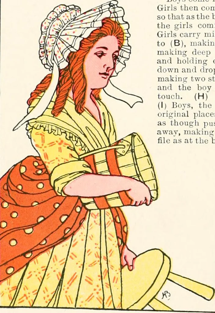 An illustration from The singing circle; a picture book of action songs, other songs, and dances, 1911, leaf 45