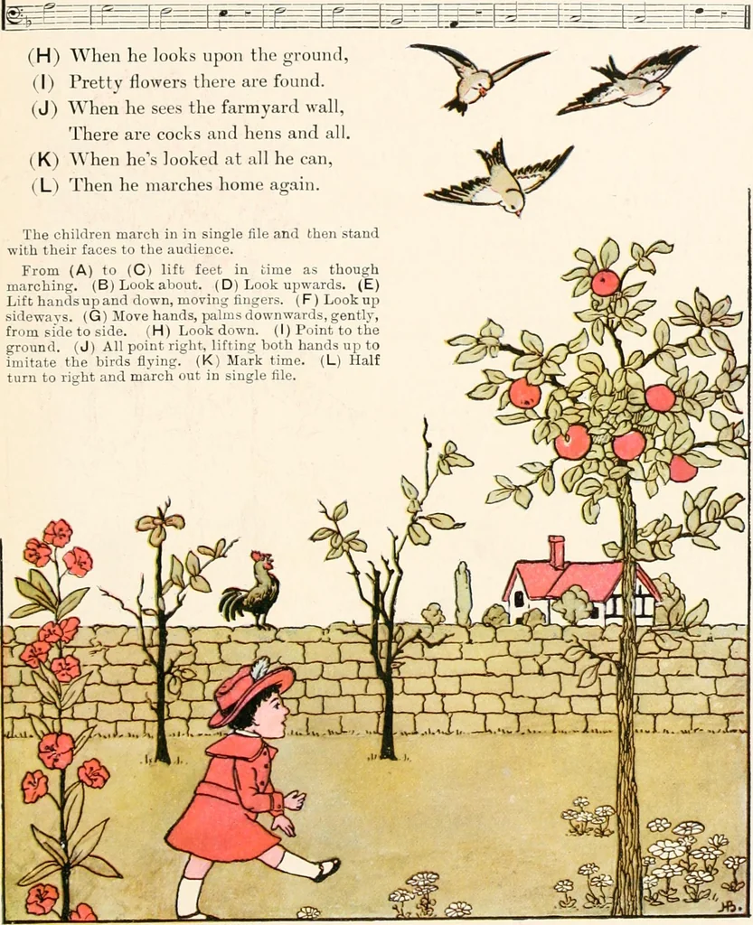 An illustration from The singing circle; a picture book of action songs, other songs, and dances, 1911, leaf 52