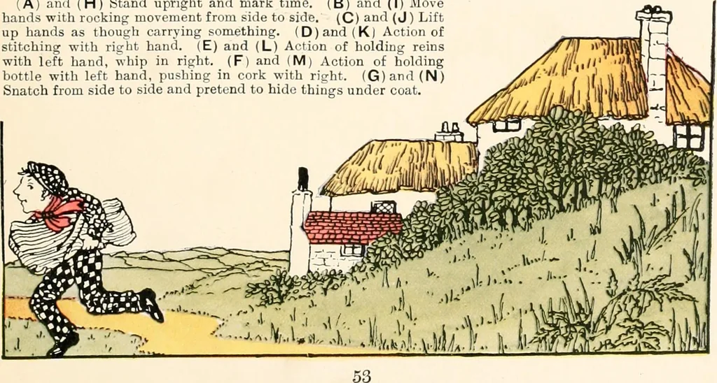 An illustration from The singing circle; a picture book of action songs, other songs, and dances, 1911, leaf 58