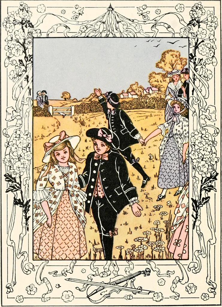 An illustration from The singing circle; a picture book of action songs, other songs, and dances, 1911, leaf 61