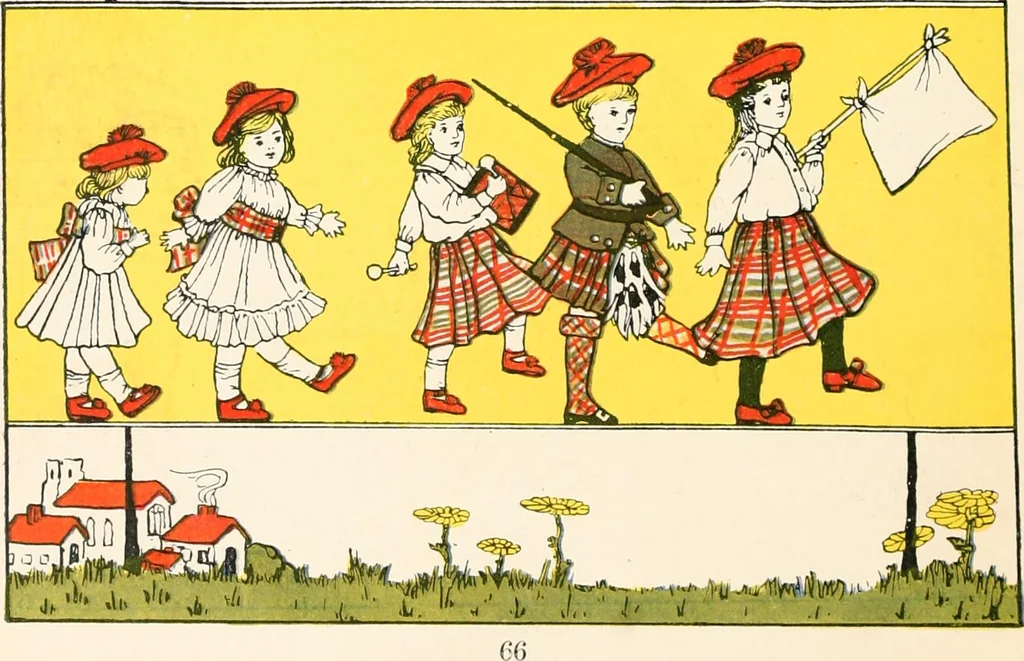 An illustration from The singing circle; a picture book of action songs, other songs, and dances, 1911, leaf 71