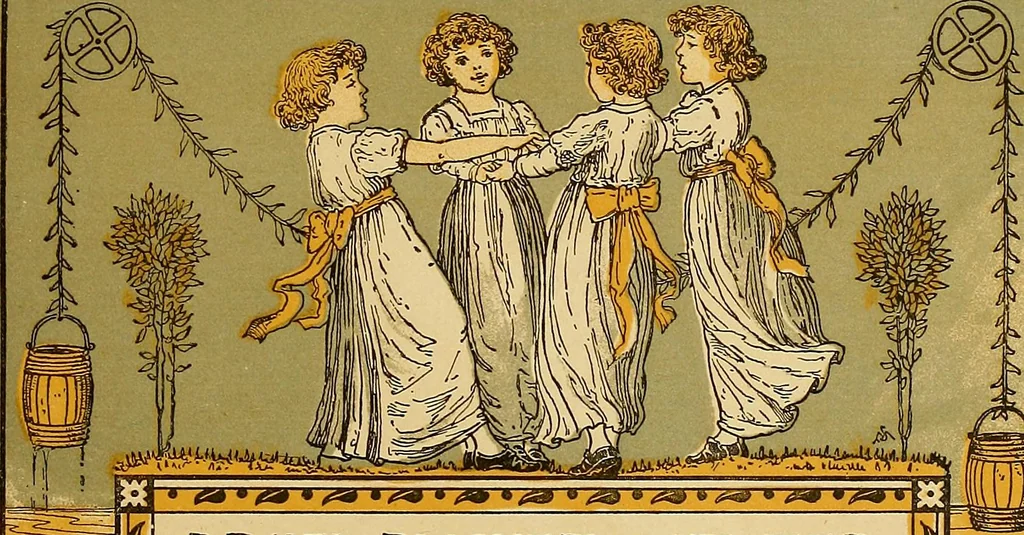 An illustration from Singing games, 1890, leaf 34