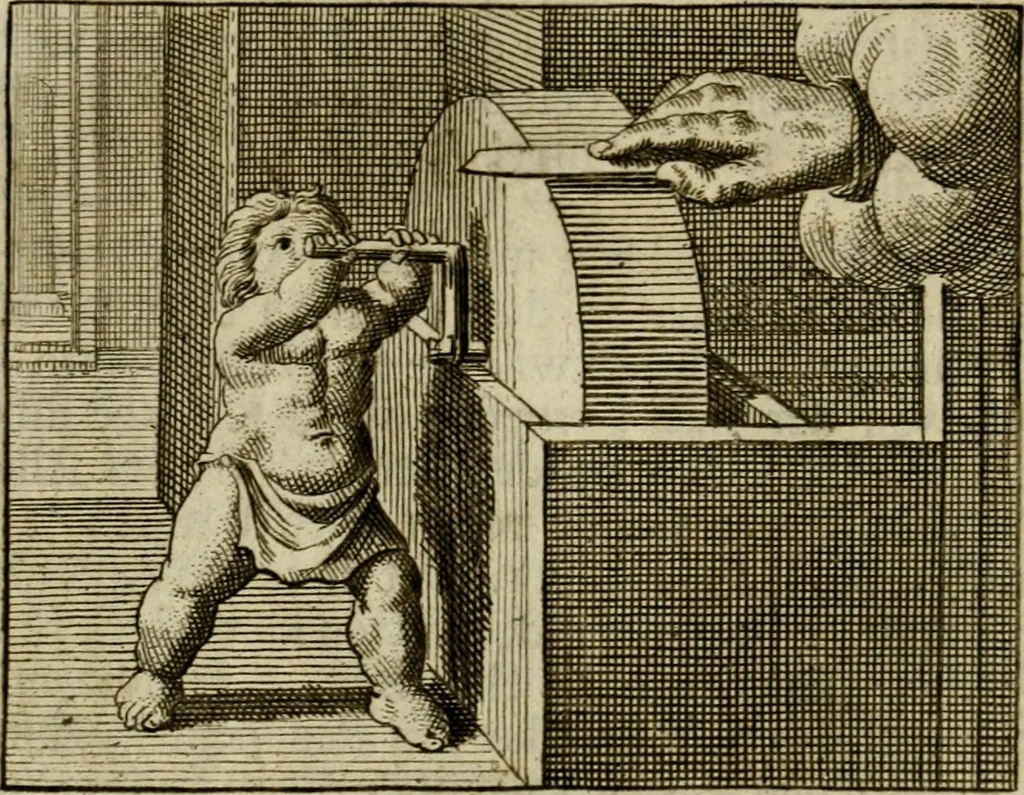 An illustration from Sinne- en minne-beelden ; Selfstryt ; Tooneel der mannelyke agtbaarheydt ; Galathea of Herderskalsgt ; Klagende maegden : en andere mengelrymen, 1779, leaf 105