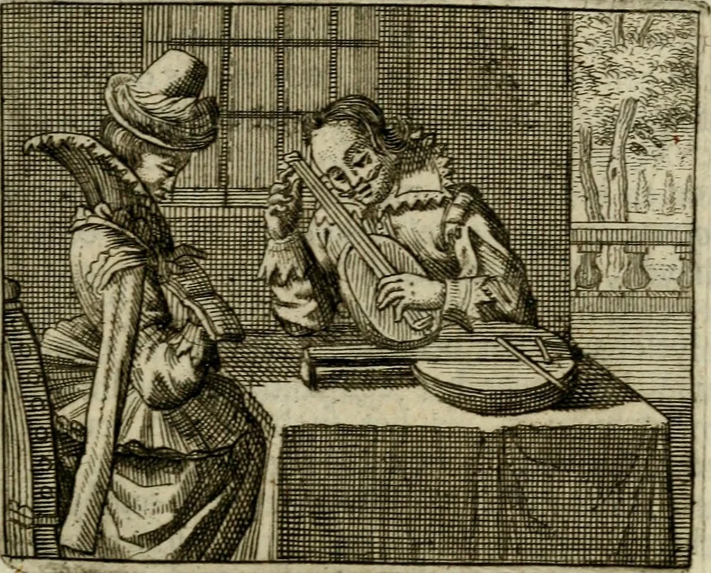 An illustration from Sinne- en minne-beelden ; Selfstryt ; Tooneel der mannelyke agtbaarheydt ; Galathea of Herderskalsgt ; Klagende maegden : en andere mengelrymen, 1779, leaf 156