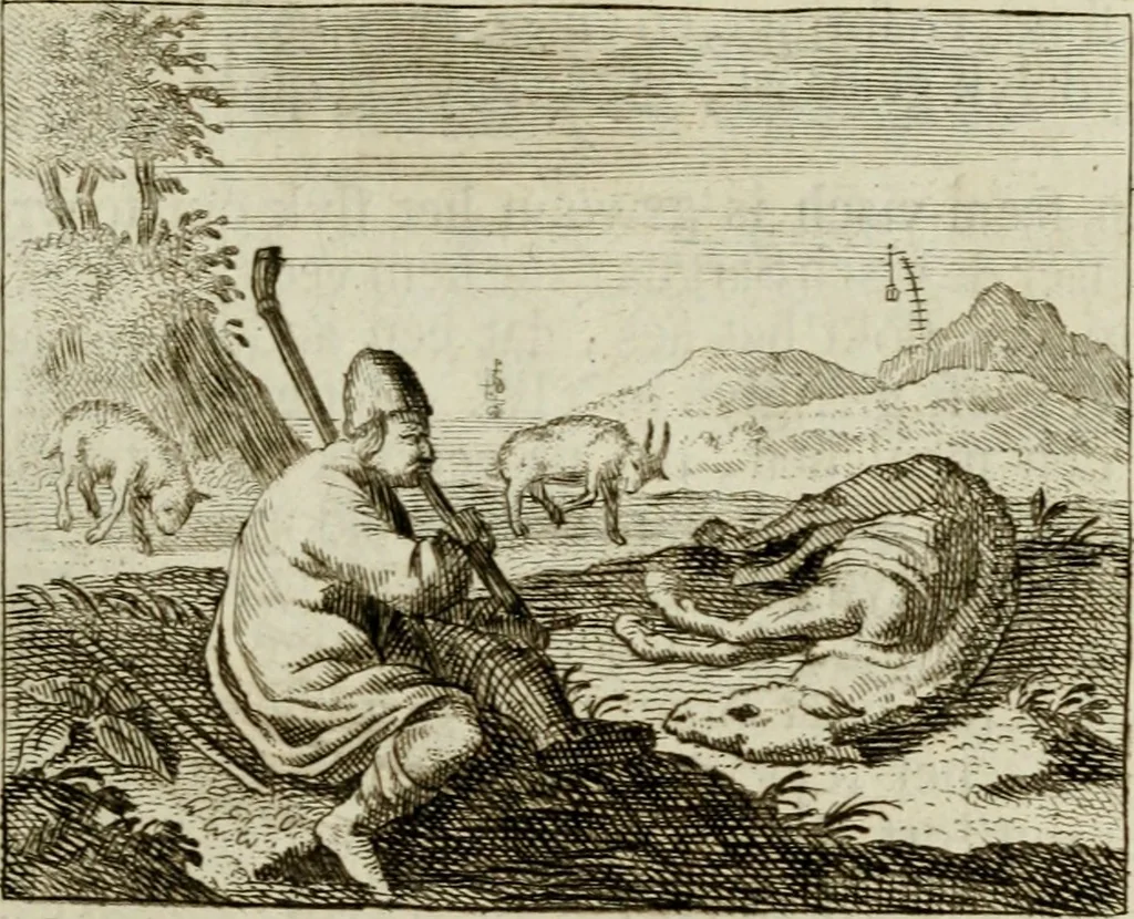 An illustration from Sinne- en minne-beelden ; Selfstryt ; Tooneel der mannelyke agtbaarheydt ; Galathea of Herderskalsgt ; Klagende maegden : en andere mengelrymen, 1779, leaf 168