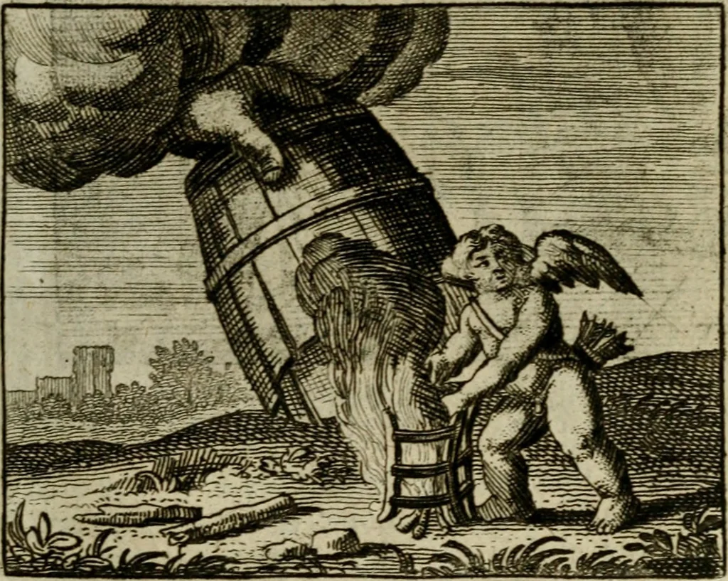 An illustration from Sinne- en minne-beelden ; Selfstryt ; Tooneel der mannelyke agtbaarheydt ; Galathea of Herderskalsgt ; Klagende maegden : en andere mengelrymen, 1779, leaf 190