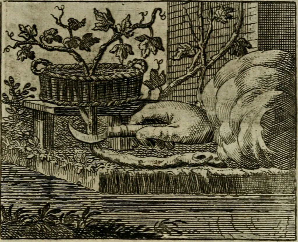 An illustration from Sinne- en minne-beelden ; Selfstryt ; Tooneel der mannelyke agtbaarheydt ; Galathea of Herderskalsgt ; Klagende maegden : en andere mengelrymen, 1779, leaf 192