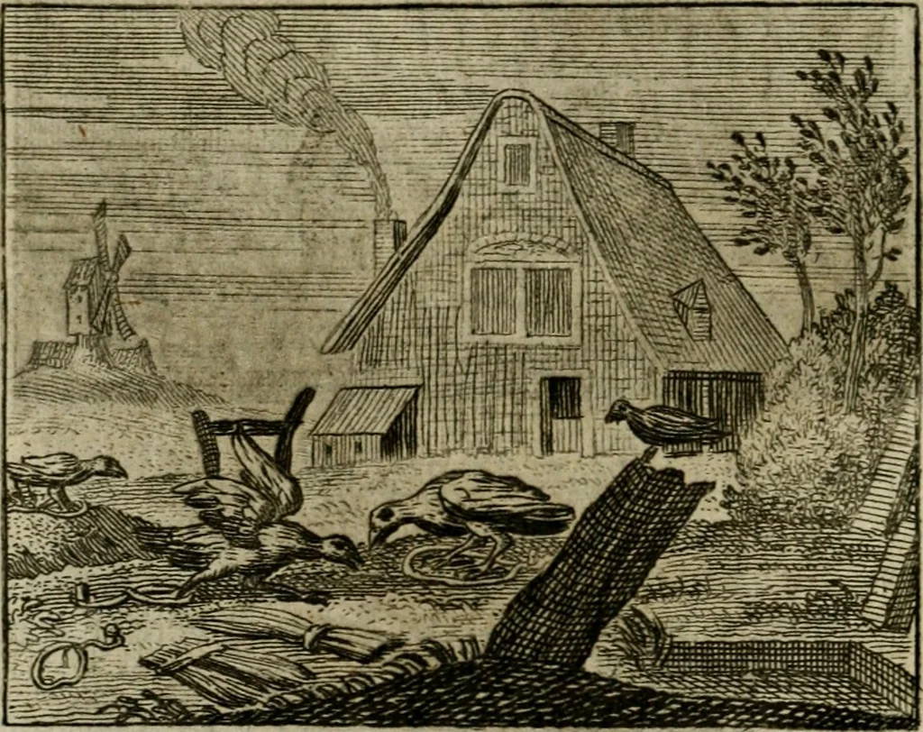 An illustration from Sinne- en minne-beelden ; Selfstryt ; Tooneel der mannelyke agtbaarheydt ; Galathea of Herderskalsgt ; Klagende maegden : en andere mengelrymen, 1779, leaf 195