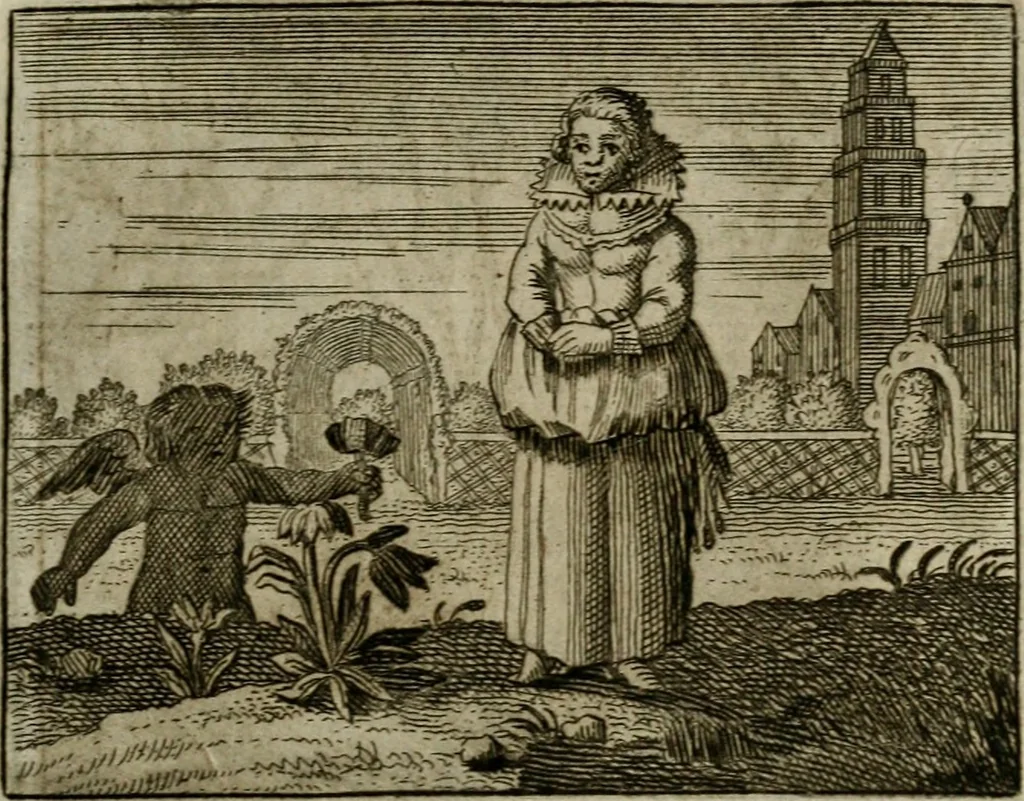 An illustration from Sinne- en minne-beelden ; Selfstryt ; Tooneel der mannelyke agtbaarheydt ; Galathea of Herderskalsgt ; Klagende maegden : en andere mengelrymen, 1779, leaf 222