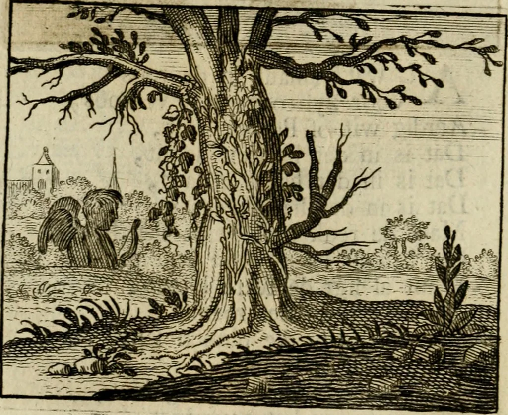 An illustration from Sinne- en minne-beelden ; Selfstryt ; Tooneel der mannelyke agtbaarheydt ; Galathea of Herderskalsgt ; Klagende maegden : en andere mengelrymen, 1779, leaf 233