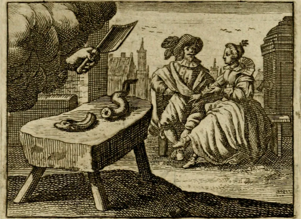 An illustration from Sinne- en minne-beelden ; Selfstryt ; Tooneel der mannelyke agtbaarheydt ; Galathea of Herderskalsgt ; Klagende maegden : en andere mengelrymen, 1779, leaf 31